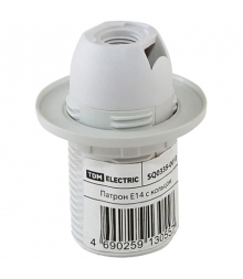 Патрон E14 термостойкий пластик, резьбовой, с кольцом, белый TDM